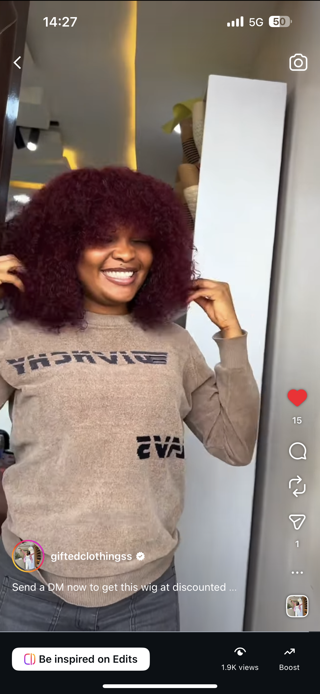 12 INCHES WINE FRINGE PIXIE PRAISE (AVAILABLE 040-GG)